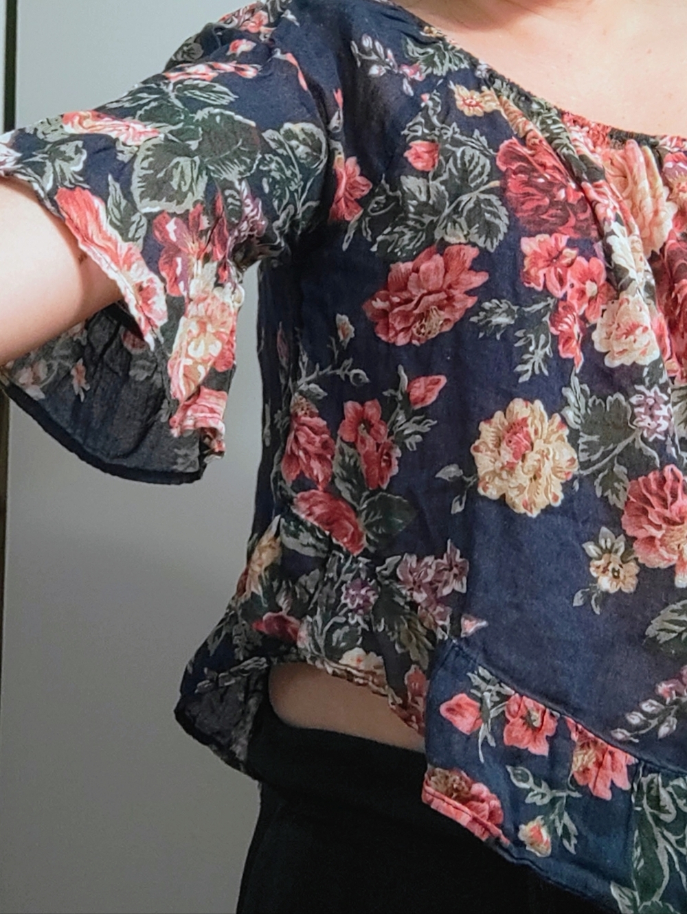 Ralph Lauren Navy Floral Peasant Blouse